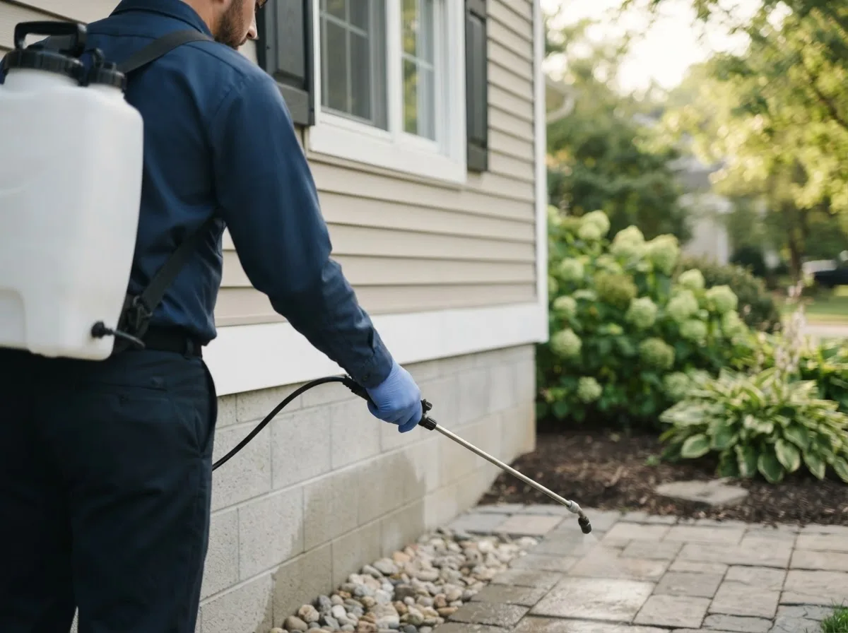 Pest control technician inspecting a home in Belle Plaine, MN